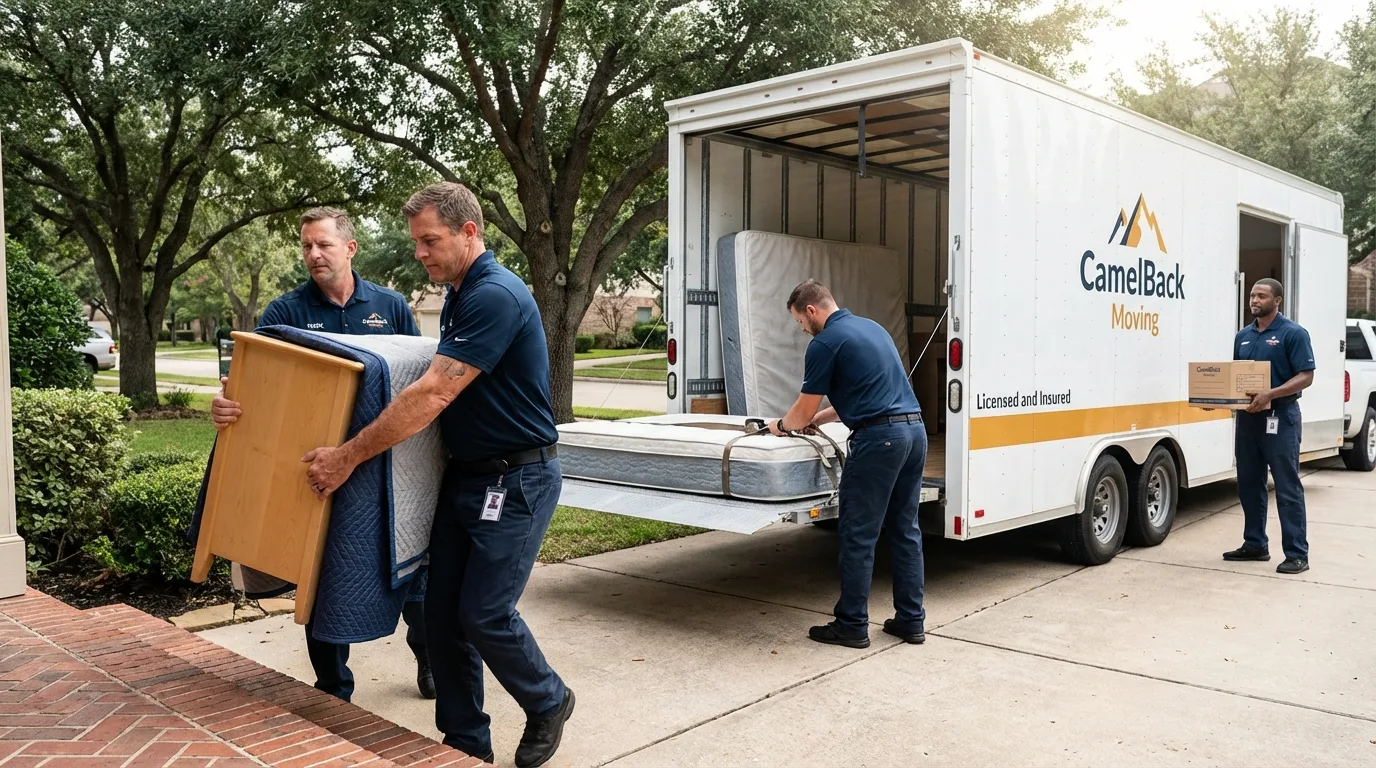 Crew loading residential truck for cross-state move from Diablo, CA