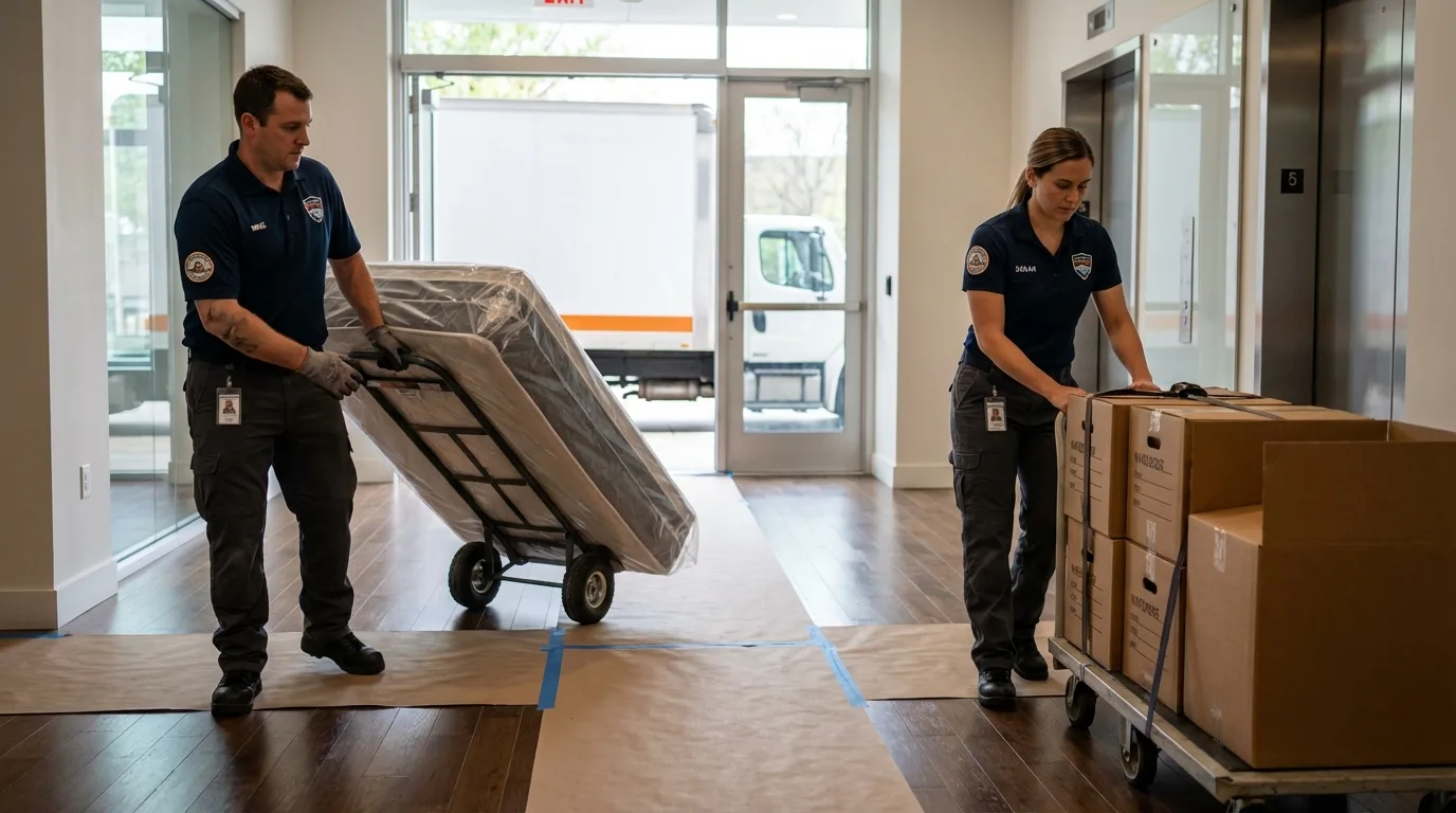 Professional apartment movers loading elevator in Diablo, CA