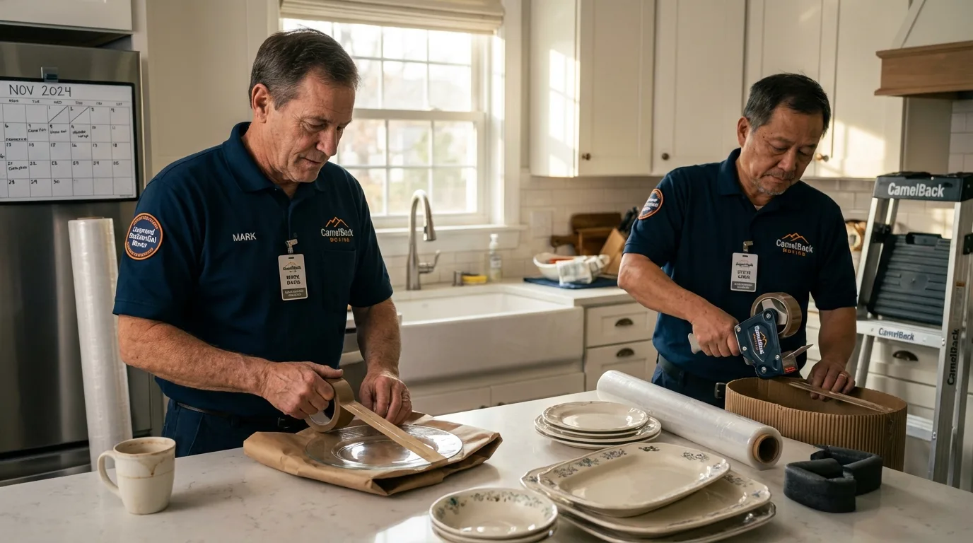 Professional crew packing kitchen dishware in Diablo, CA